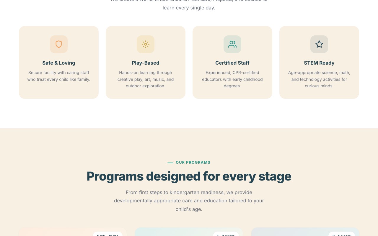 BrightPath Daycare programs and enrollment section
