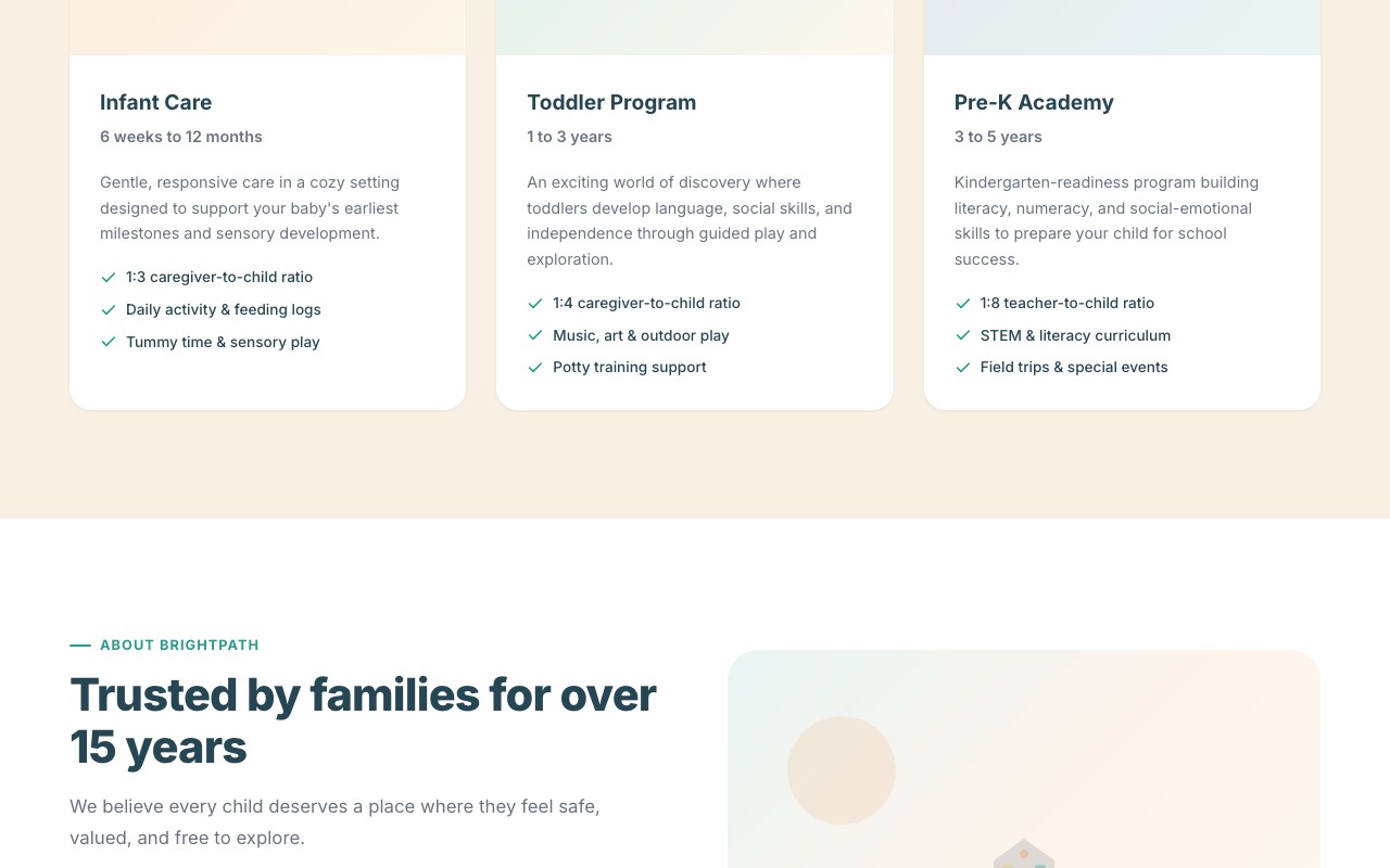 BrightPath Daycare testimonials and trust signals