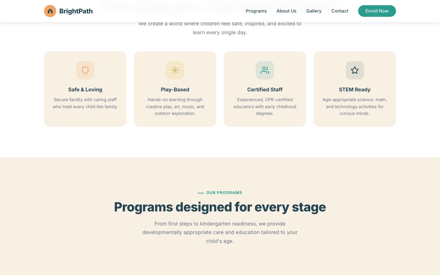 BrightPath Daycare website detail