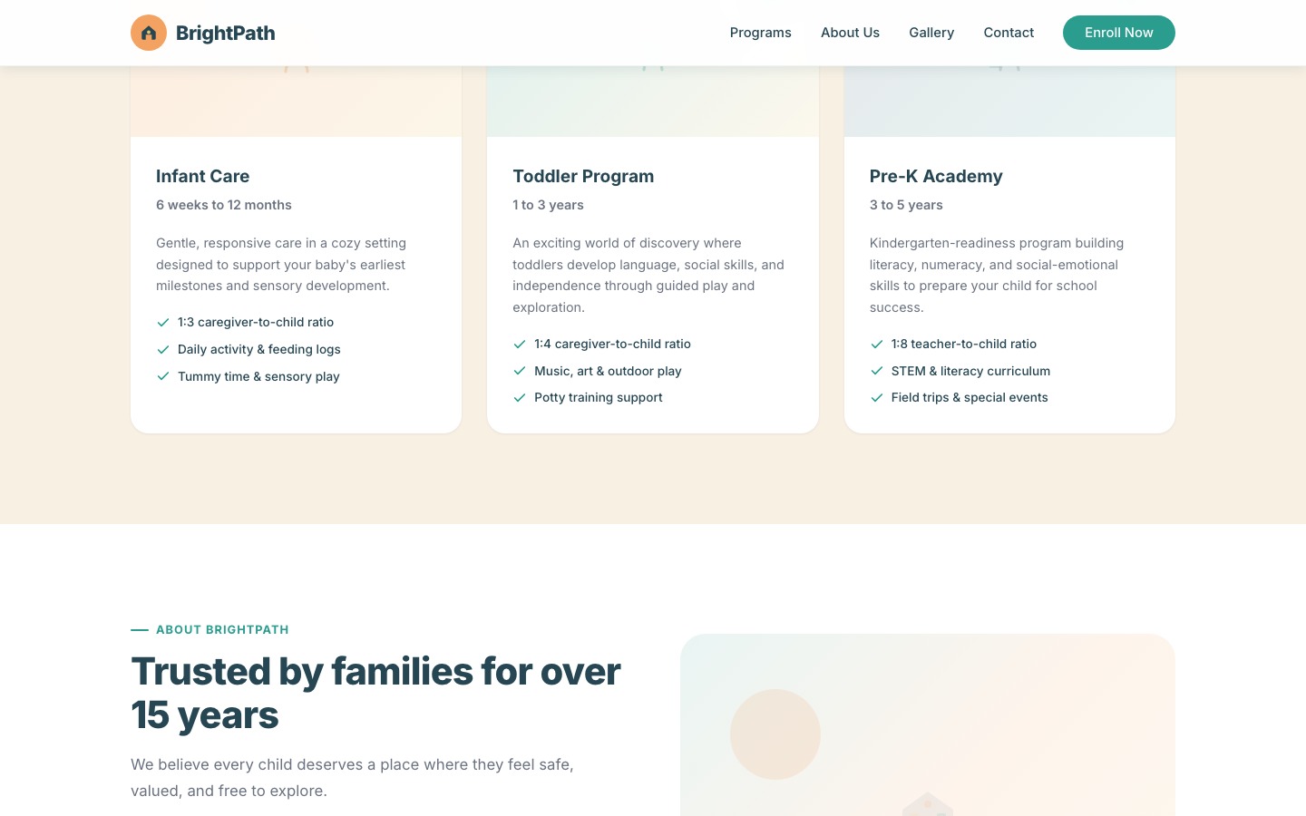BrightPath Daycare website detail