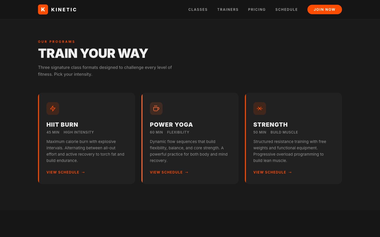 Kinetic Fitness website detail