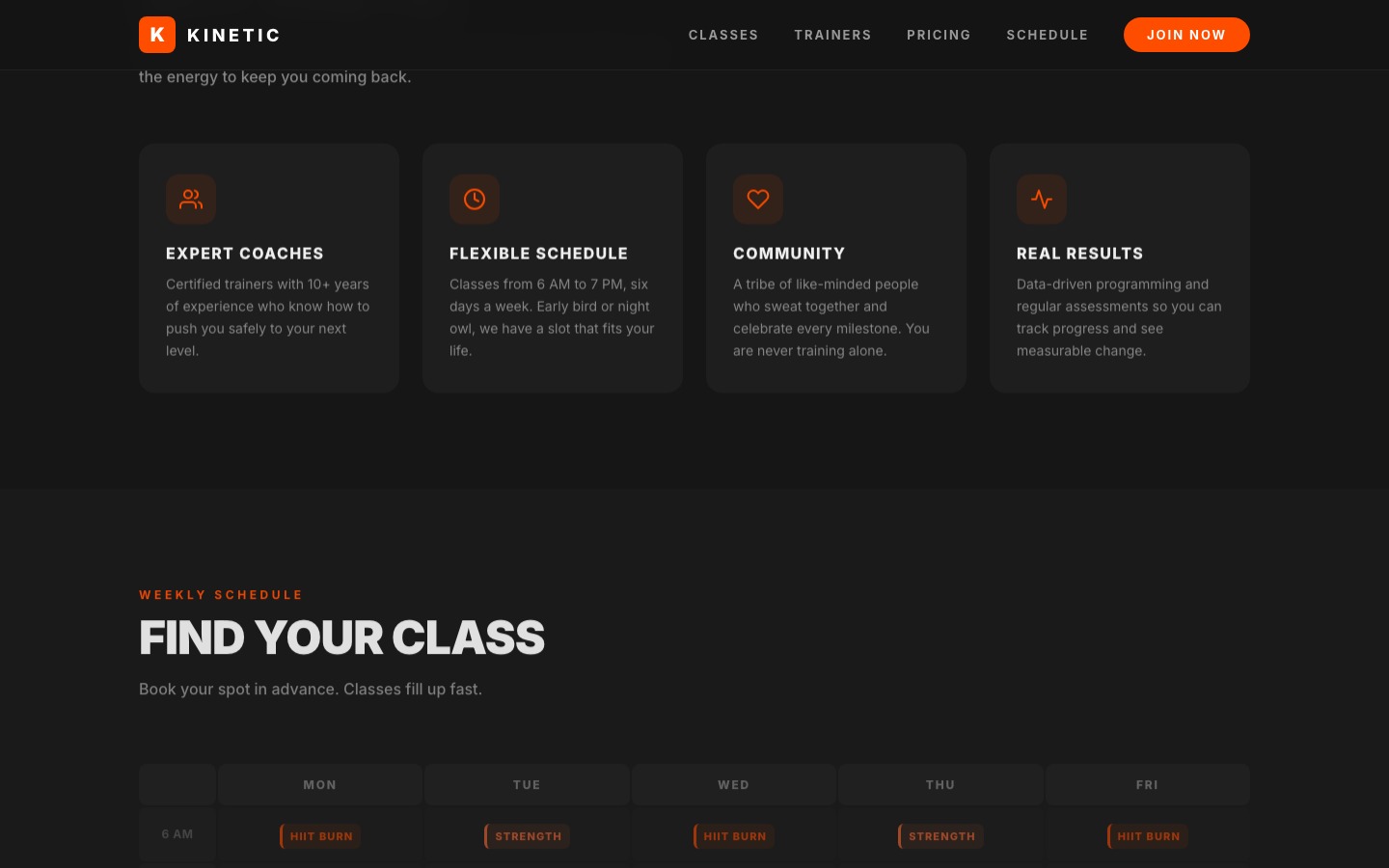 Kinetic Fitness website detail