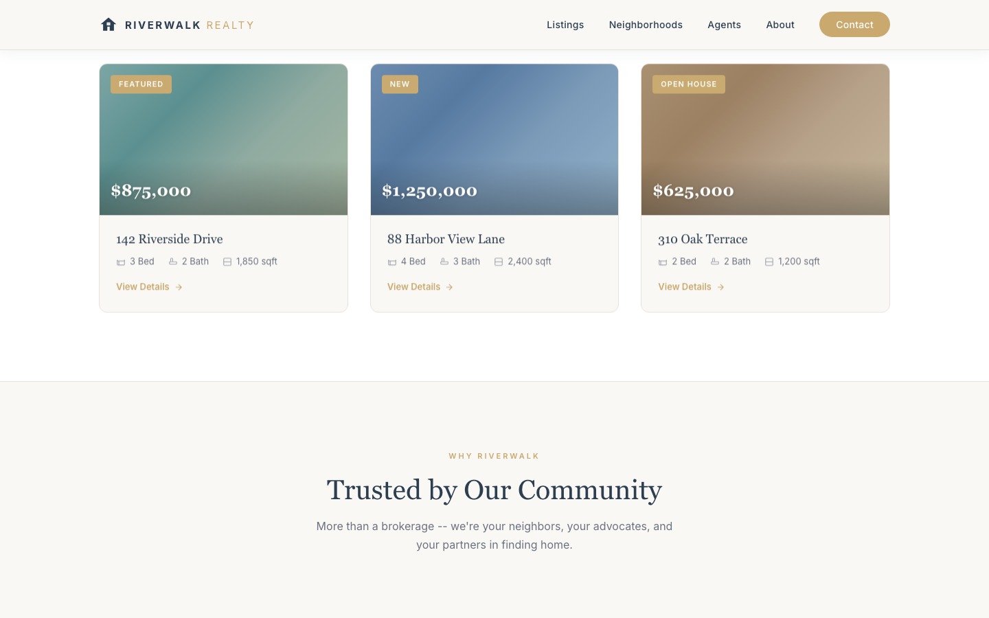 Riverwalk Realty website detail