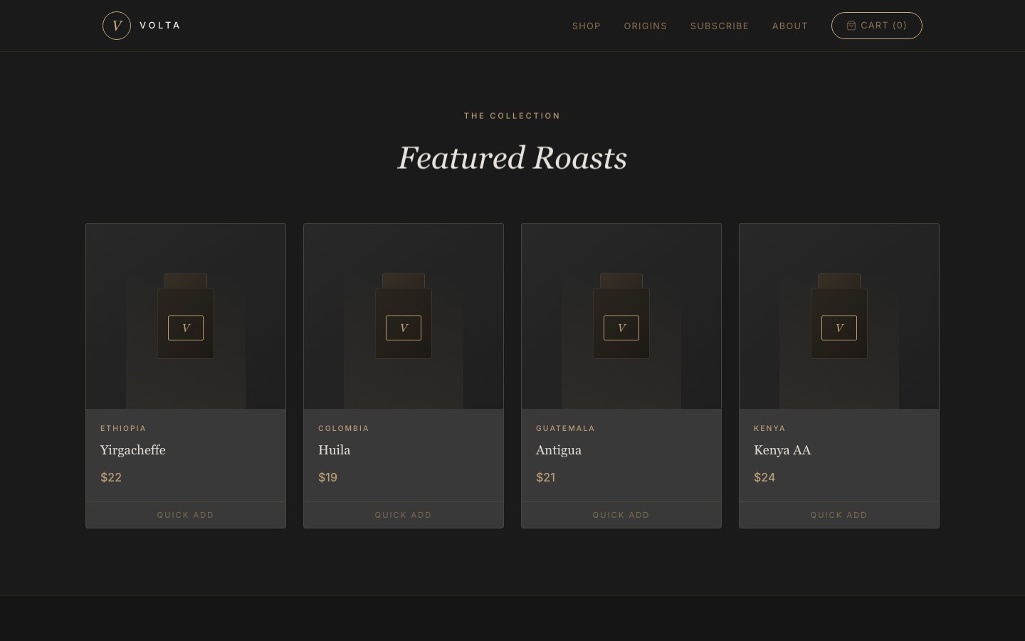 Volta Coffee website detail