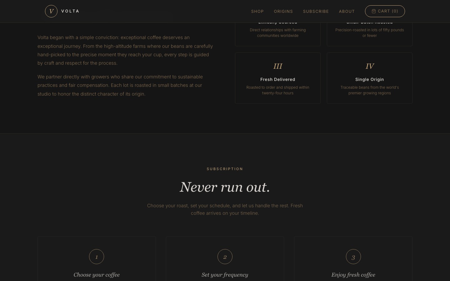 Volta Coffee website detail